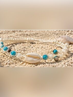 Caligirl  Shell and Turquoise Beach Bracelet adjustable, NEW